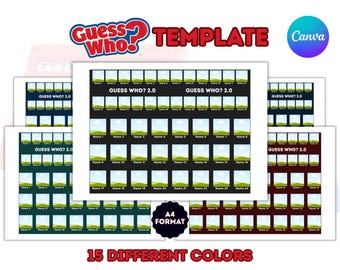 Modello Indovina Chi 2.0 modificabile su Canva, gioco Indovina Chi personalizzato e stampabile, fogli di gioco in formato A4, serata di giochi in famiglia, attività per la classe.