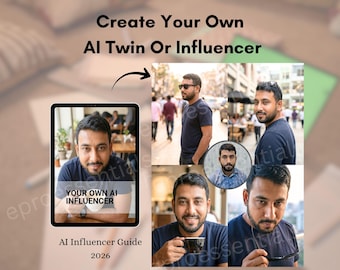 AI Influencer Guide Ebook Canva Template | Create Digital Twin Content Creator Blueprint for Beginners Guide