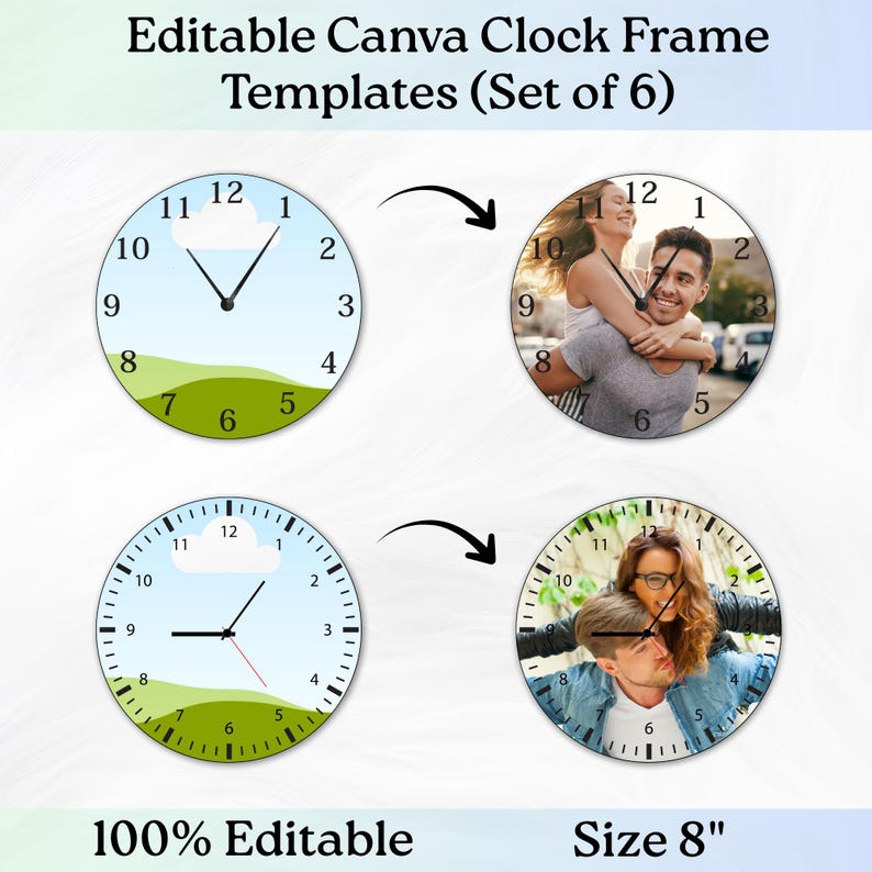 Editable Canva Clock Frame Templates Set of 6 | DIY Wall Clock Frames ...