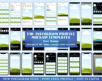 Modelli di mockup per profili Instagram Canva Bundle (oltre 130) / Modelli di branding per social media / Kit di mockup per feed / Mockup di Instagram modificabili