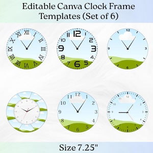 Editable Canva Clock Frame Templates | 7.25 inch clock templates | canva drag drop clock | sublimation clock templates | Set of 6