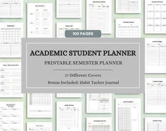 Student Planner Printable PDF | Academic Planner, College Semester Planner, Study Organizer, A4 A5 US Letter, 17 Covers