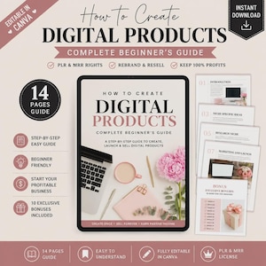 How to Create Digital Products Guide | PLR MRR Canva eBook | Beginner Digital Product Business | Editable Canva Template