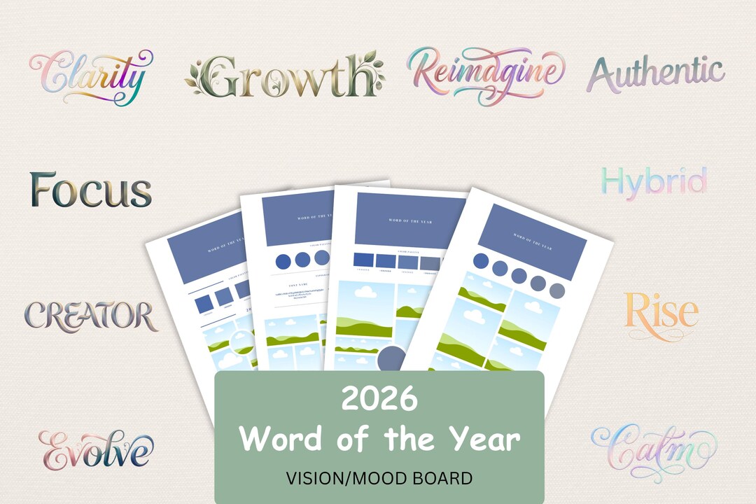 2026 Vision Board Template | Word of the Year | Editable Canva ...