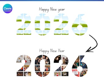 New Year 2026 Photo Collage Canva Template | Editable Number Collage | New Year Party Photo Frame | Digital Download