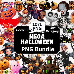 Halloween PNG Mega Bundle, 1000+ Pumpkin, Ghost, Bat, Villains & Spooky Clipart, Halloween Clipart Bundle for Craft, Sublimation Designs