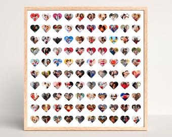 100 Heart Photo Collage Template | Square Wall Display | Editable Canva Grid | Valentine Gift Keepsake | Poster for Gifts Memories