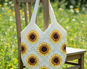 Sunflower Crochet Bag Pattern | Granny's Square Tote Pattern | Sunflower Bag | PDF Download
