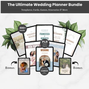 Pu&ograve; includere: L'Ultimate Wedding Planner Bundle con modelli, biglietti, giochi e itinerari. Include oltre 300 pagine di risorse per la pianificazione del matrimonio. Itinerario di nozze, luna di miele e materiali bonus.