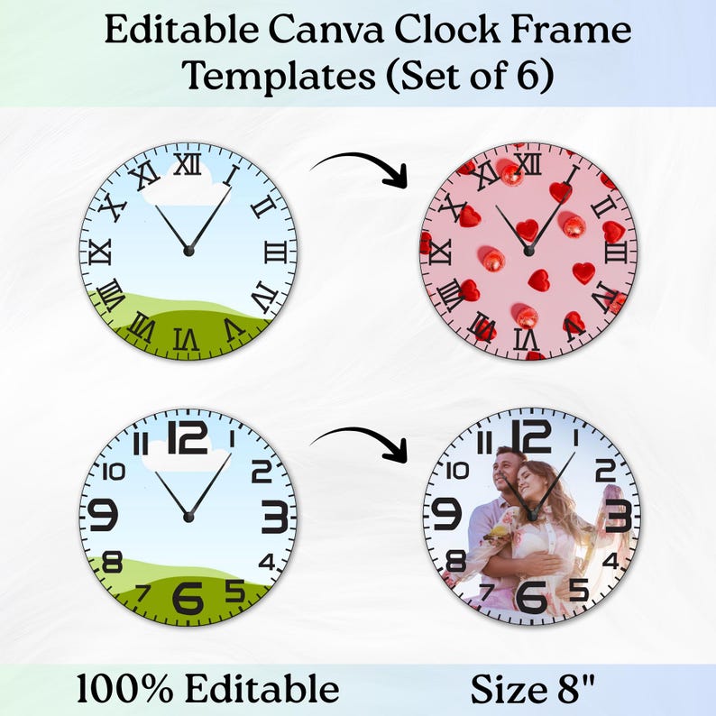 Editable Canva Clock Frame Templates Set of 6 | DIY Wall Clock Frames ...