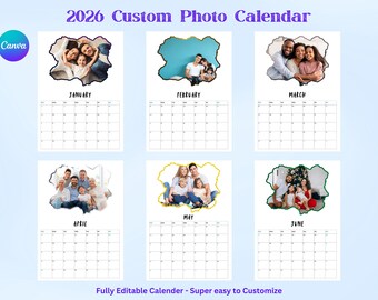 2026 Custom Photo Calendar Canva Editable | Personalized Monthly Photo Calendar | Printable A4 & US Letter | Instant Download