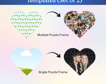 Modelli di cornici per puzzle a forma di cuore / Layout per puzzle singoli e multipli / Cornici Canva modificabili / Download digitale (set di 2)