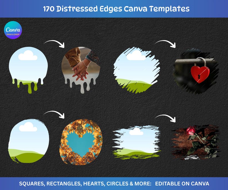 170 Bleach Effect Distressed Edge Canva Frames Bundle | Editable Photo ...
