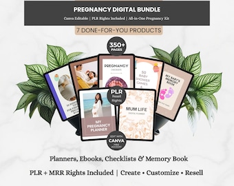 Pregnancy Planner Bundle Canva | 350+ Pages Baby Planner, Pregnancy Journal, Baby Shower Games, PLR MRR Resell Rights Templates