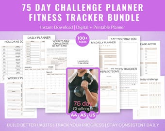 75 Day Challenge Planner | Fitness Tracker Bundle | Printable Wellness Journal | Habit Tracker | Workout Planner & Goal Journal