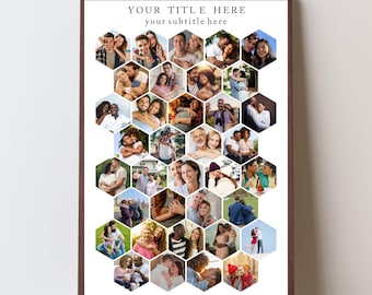 36 HoneyComb Photo Collage Template | Editable Canva Poster | Family Memory Collage | Printable Photo Grid | 10 Sizes