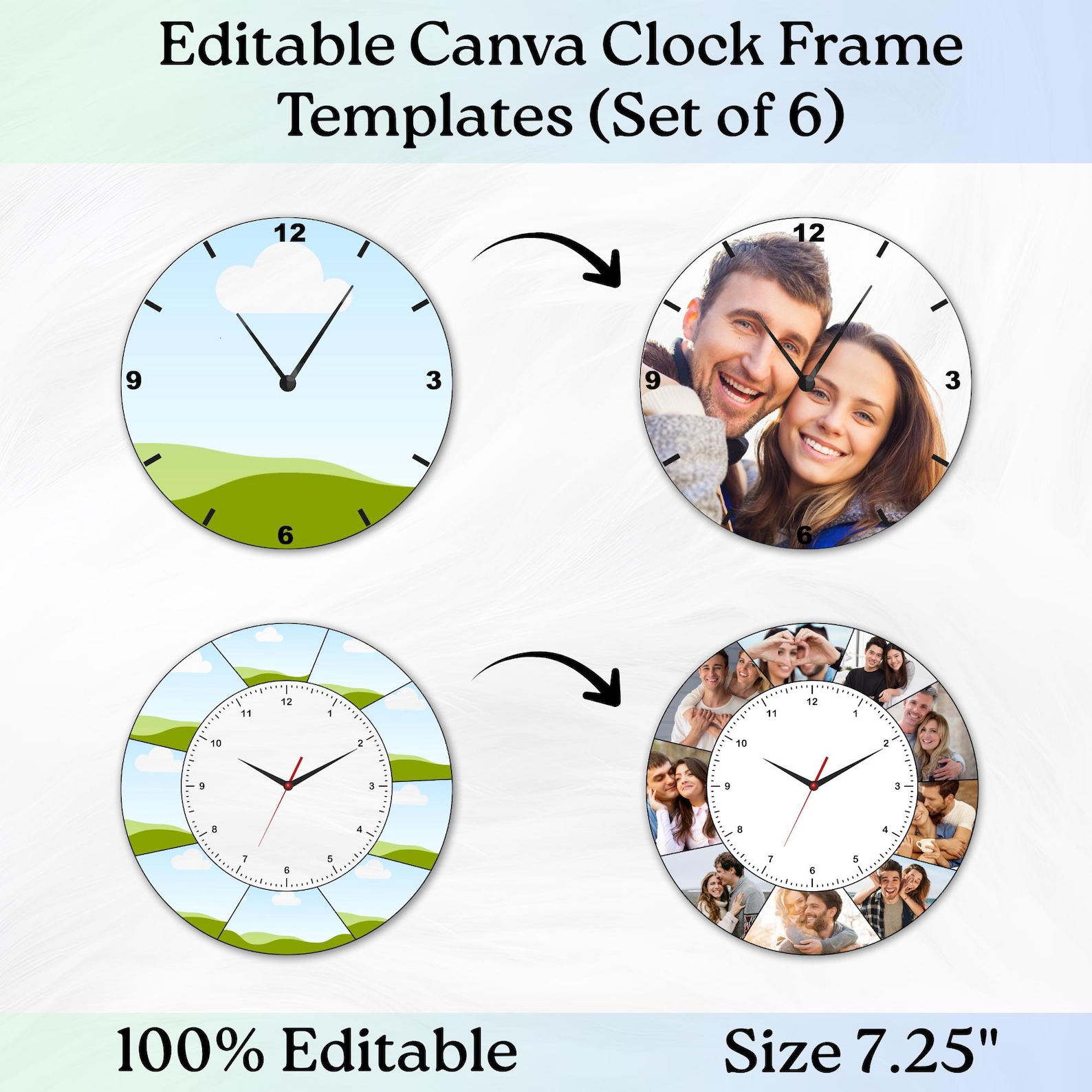 Editable Canva Clock Frame Templates | 7.25 Inch Clock Templates ...