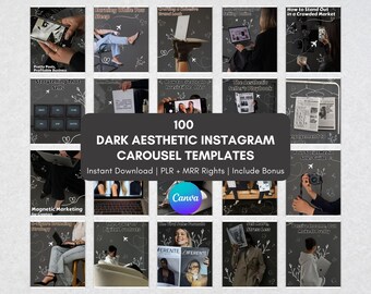 Modèles de toile esthétique foncée | 100 publications du carrousel Instagram | Kit médias sociaux MRR DPP
