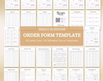Order Form Template Bundle | Editable Canva Order Forms for Small Business, Invoice Receipt Tracker, Printable Business Forms Kit