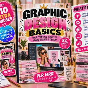 Basisprincipes van grafisch ontwerp PLR MRR | Bewerkbare Canva-ontwerpgids | Logo-, branding-, web- en socialmediaontwerp | 82 pagina's + bonussen
