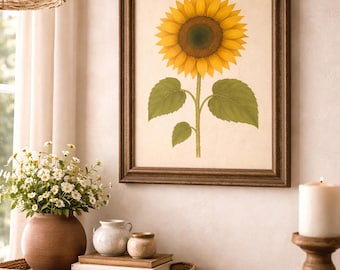 Sunflowers Botanical Print – Vintage Wildflower Wall Art, A4 Digital Download, Cottagecore Home Decor