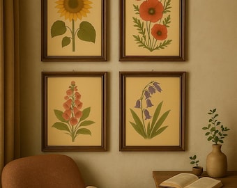 Ensemble vintage d'impressions botaniques de fleurs sauvages : oeuvre d'art murale Cottagecore (téléchargement numérique)