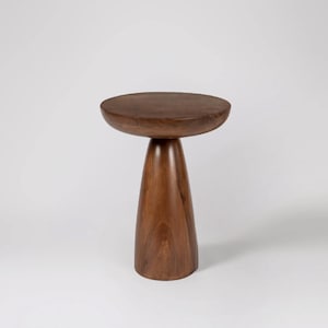 Modern Round Wooden Side Table – Sculptural Pedestal End Table – Solid Wood Accent Table