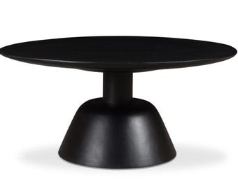 Mesa de centro redonda con pedestal – Mesa auxiliar minimalista moderna – Muebles de madera esculturales para sala de estar