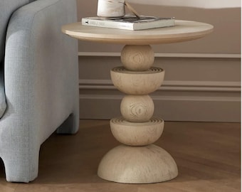 Rustikaler runder Beistelltisch - Weiß Distressed Finish, Bauernhaus Beistelltisch, Wohnkultur,