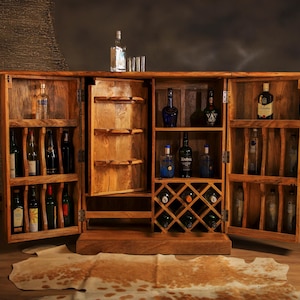 Handmade Solid Wood Bar Cabinet: Home Liquor Storage & Bottle Organizer