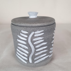 Hand-Thown Fern-Etched Pottery Jar/Container for tea/coffee/sugar