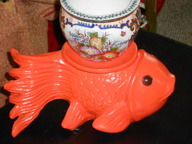 Vintage big KOI gold fish candle holder or fish bowl holder Etsy