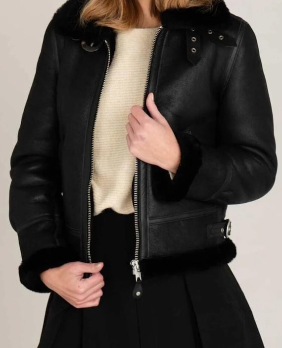 Faux Fur New Look Womens Black Leather Jacket Black Faux Fur Trim