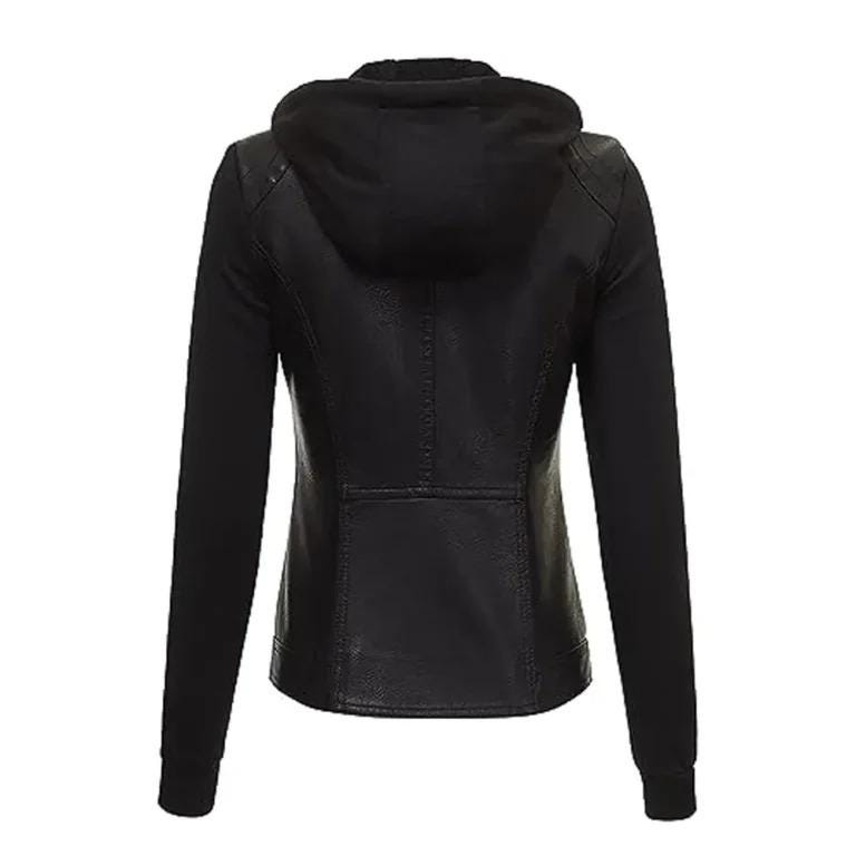 Women's Black Biker Hooded Leather Jacket | Real Leather Moto