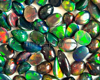 Flashy Natural Black Opal Cabochon Welo Fire Ethiopian Opal Cabochon Pear Marquise Oval Shape Opal October Birthstone Gemstone 8x10-10x14mm