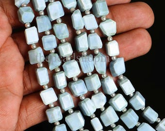 AAA Blue Opal Nugget Beads 6x8-7x9MM Faceted Blue Opal Gemstone Beads Natural Blue Opal Beads Blue Opal Strand for Jewelry Making 8 Inch