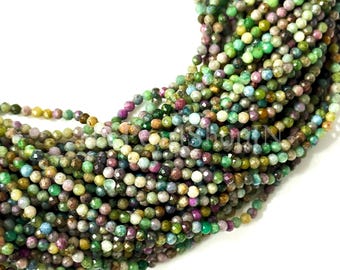 Natural Ruby Zoisite Gemstone Round Micro Faceted Beads 2mm Ruby Beads, Loose Gemstone Beads for Jewelry Making, Ruby Zoisite Beads 12.5"in