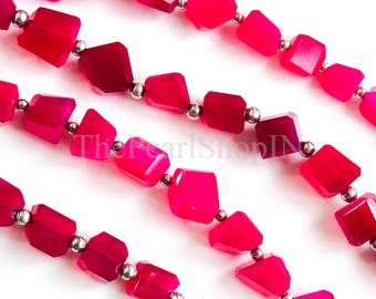 Cuentas de calcedonia rosa intenso facetadas, 5 x 7-6 x 8 mm, forma pulida, venta al por mayor para joyería - 20 cm