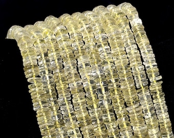 AAA Lemon Quartz Heishi Beads 5-6MM Natural Lemon Quartz Smooth Gemstone Heishi Beads ~ Tyre shape Lemon Quartz Beads For Jewelry Making 13"