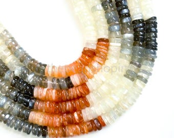 AAA Multi Shaded Moonstone Heishi Beads 6mm Smooth Tyre Shape Natural Moonstone Gemstone Beads Strand Moonstone Beads For Jewelry Making