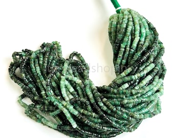Natural Shaded Emerald Heishi Beads ~ Emerald Tyre Flat Disc Beads 4MM Heishi Shape Emerald Gemstone, Green Emerald Beads for Jewelry Making
