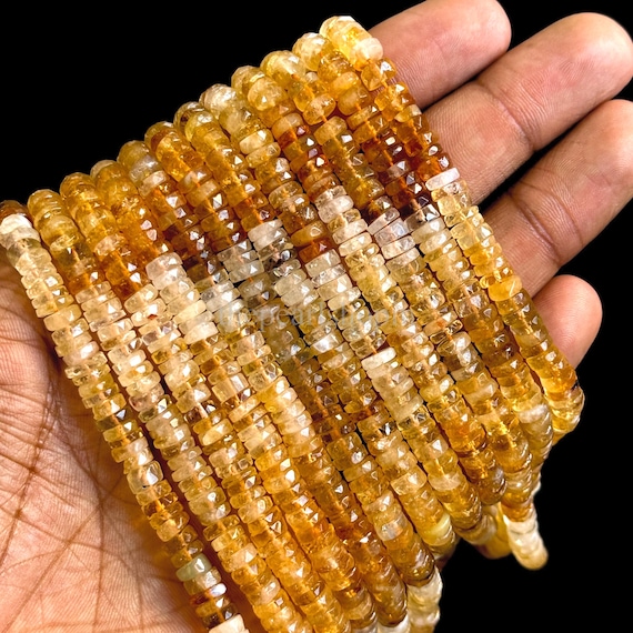 AAA Citrine Faceted Heishi Beads, Natural Citrine Beads for Jewelry 5-6mm Tyre Shape Gemstone Beads, Citrine Heishi Beads Citrine Tyre Beads