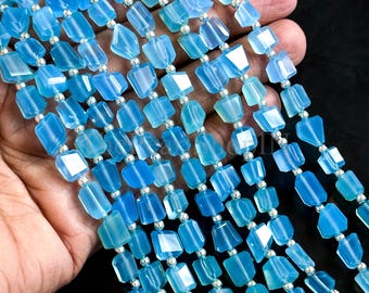 AAA+ Blue Chalcedony Faceted Tumble Gemstone Beads 5x7-6x8MM Chalcedony Nuggets Shape Wholesale Blue Chalcedony Beads for Jewelry Making 8"