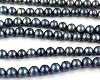 Black Freshwater Pearl Round Shape Beads 8mm Genuine Pearl Beads for Jewelry Making, Grey Pearl Beads, Perfect Round Pearl Beads 15" strand