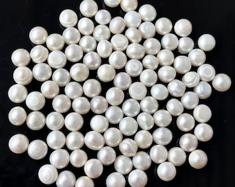 AAA Freshwater Pearl Cabochons Round Shape White Pearl Round Cabochon - Flat Back Loose Gemstone for Jewelry Ring Pendant Making 9mm-10mm