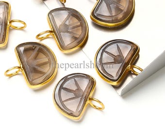 Natürlicher Rauchquarz geschnitzte orange Frucht, Anhänger Healing Crystal Schmuck, Sterling Silber Gold Vermeil Anhänger Charme, geschnitzter Frucht Charme