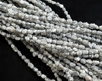 Natural Grey Diamond Beads Rough Raw Diamond Beads 4x3-6x4mm Grey Diamond Uncut Beads for Jewelry Making, Straight Drill Nugget Diamond 16"