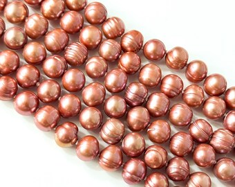 Pink Freshwater Pearl Beads, Natural Round Pearl Beads for Jewelry Making, Peach Color Pearl Beads, Large Pearl Bead, Pink Pearl Beads 15"