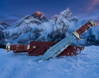 Bowie Knife Best quality Hand forged knife Damascus Steel handmade knife Hunting knife sheath Gift for him gift for husband gift for men