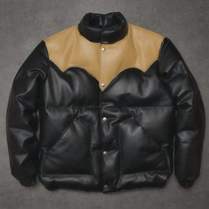 Piumino in pelle di agnello fatto a mano: cappotto invernale vintage nero beige